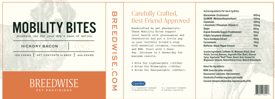 Breedwise Mobility Bites 100-count jar